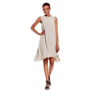 Eileen Fisher Sleeveless Midi Dress Broken Chevron Print Medium Gray/Beige Black